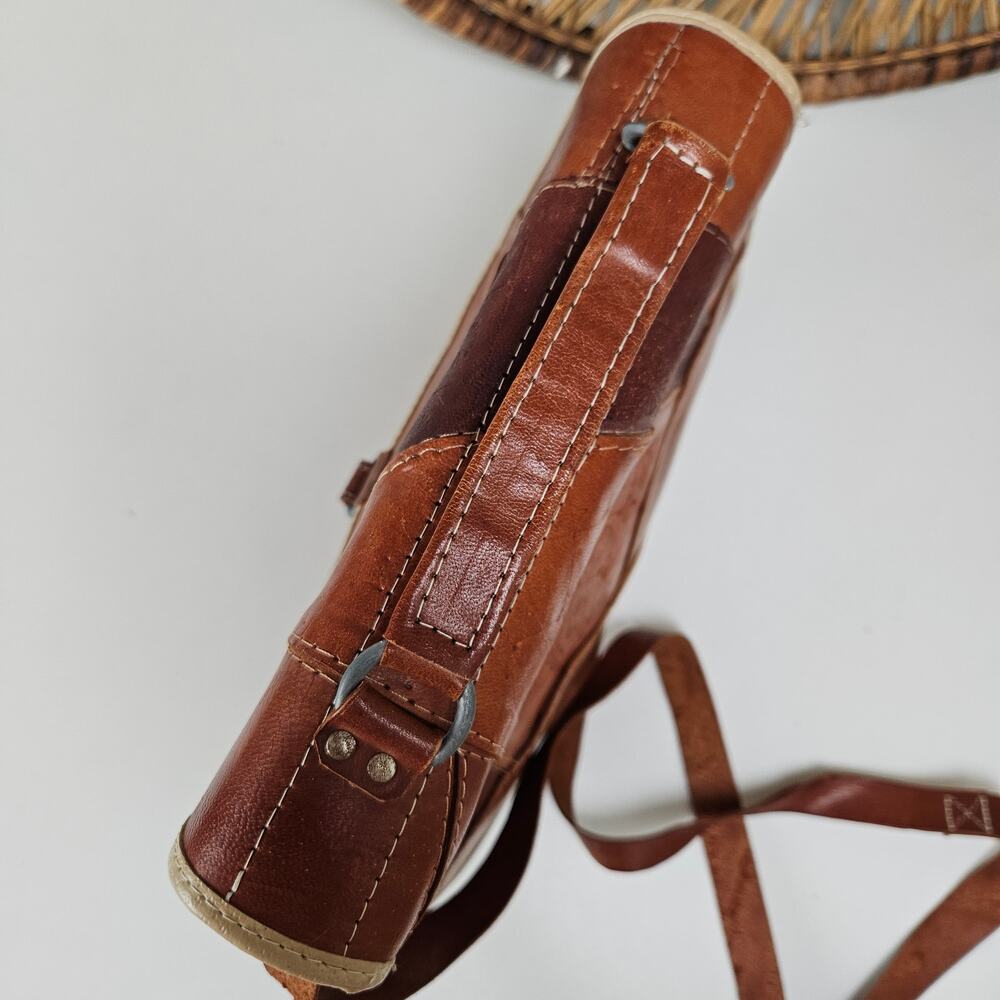 Leather Patchwork Tooled Saddle Bag Brown Cognac … - image 9